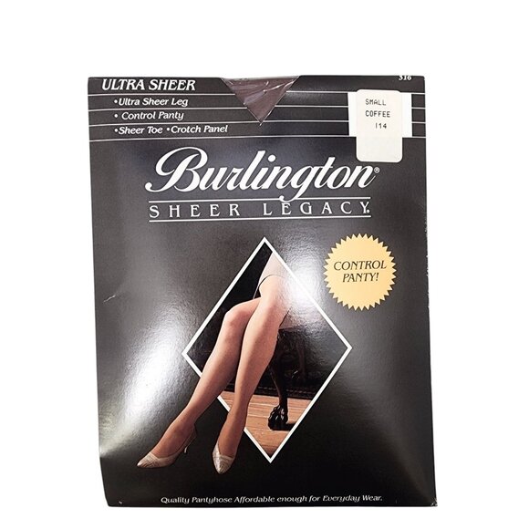 NEW Burlington Sheer Legacy‎ Ultra Sheer Control Pantyhose Coffee Small Vintage - Picture 1 of 4